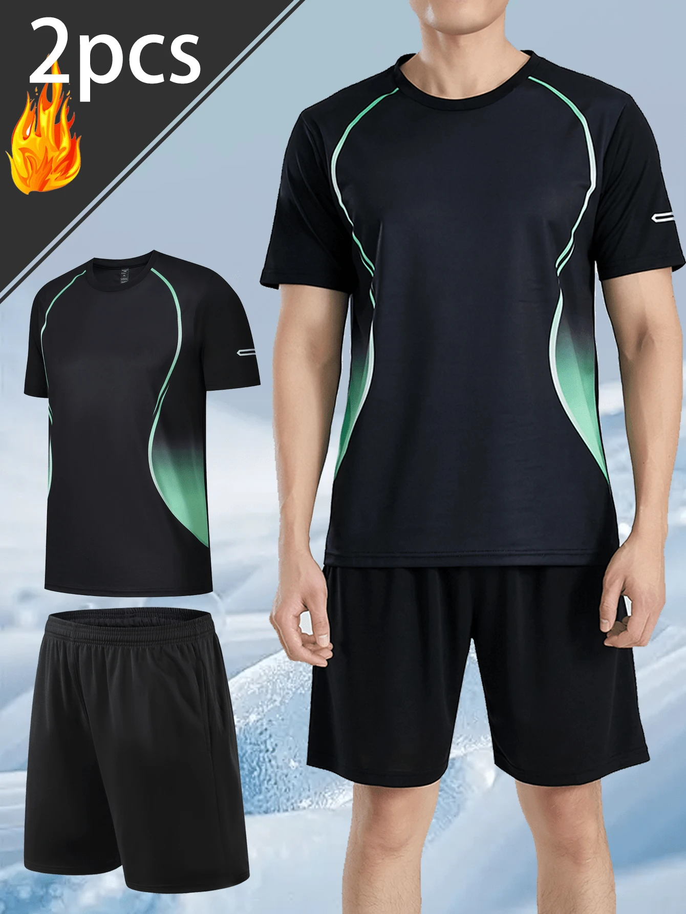 Men's Sportswear Set, Summer Running Short-Sleeved Quick-Drying Shirt, Suitable For Basketball, Badminton, Fitness, Cycling, And Casual Wear. - Cadet Blue - View 1