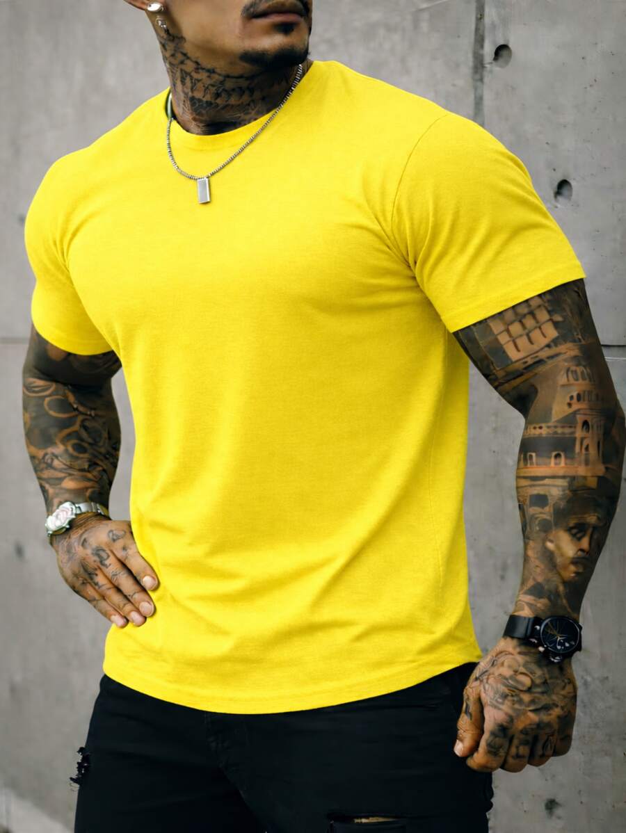 Men's Basic Crew Neck T-Shirt, Premium Cotton, 20 Color Options To Choose From - YELLOW CAM - View 1