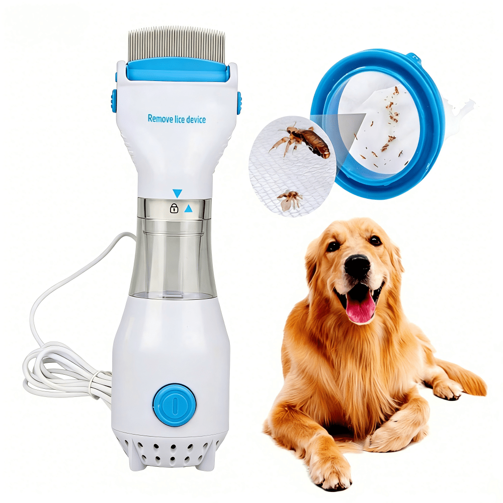 Peine Eléctrico Eliminador de Piojos y Pulgas, Sistema de Succión Integrado para Mascotas y Personas, Peine de Acero Inoxidable para Perros Gatos Niños y Adultos