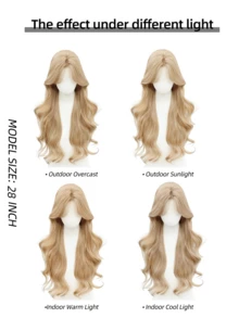 26英寸黑红渐变波浪假发，中分刘海，耐热蓬松合成假发，适合日常佩戴、派对、圣诞节角色扮演 - 金色 - 查看 8