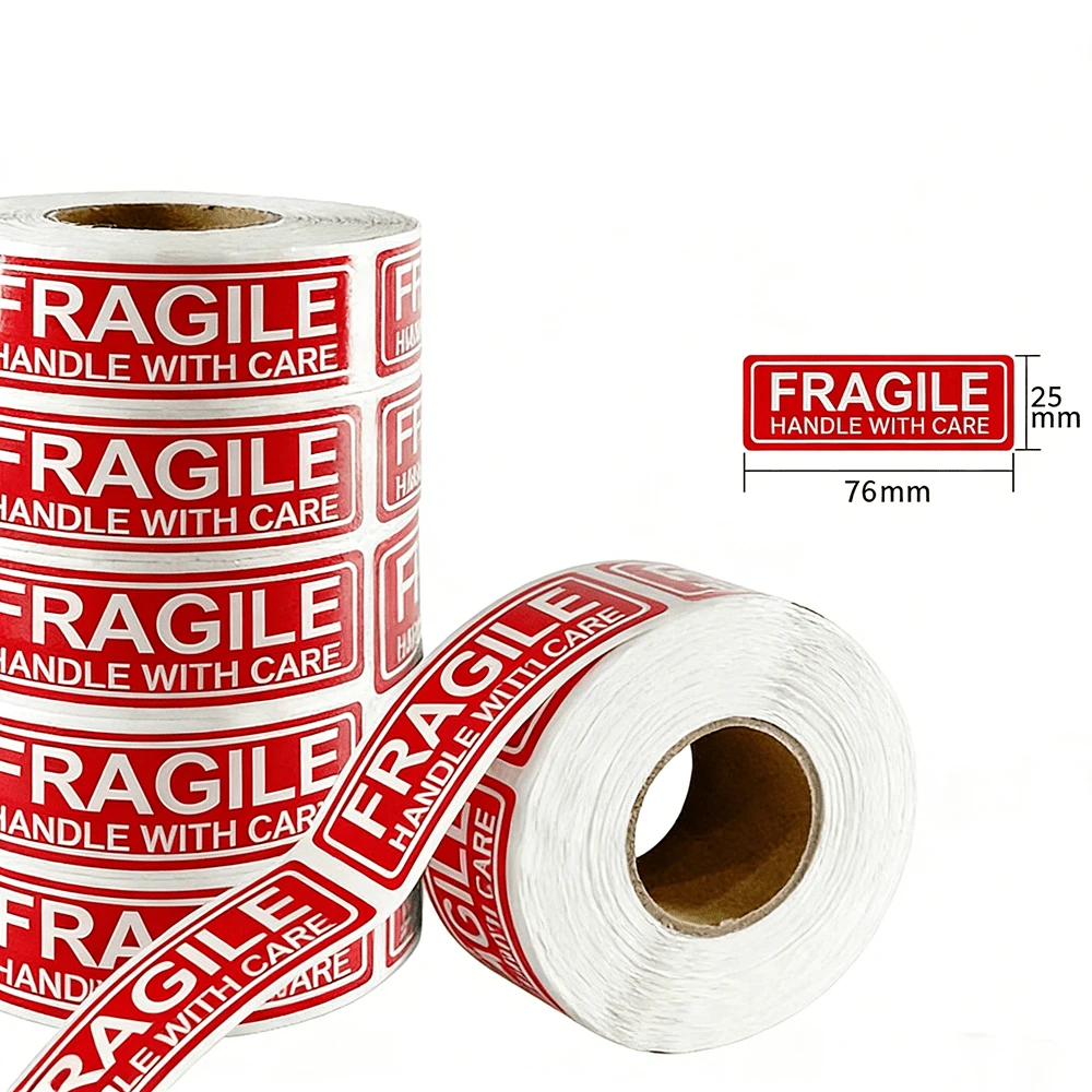 150/500pcs Fragile Transport Labels, Caution Handle With Care Warning Signs, Adhesive Tapes For Packaging And Handling, "Fragile - Handle With Care" English Stickers, Courier Outer Box Markings, Permanent Paper Material For Transport And Packaging Labels - Multicolor - View 1