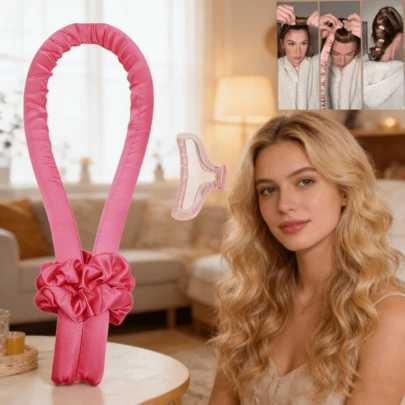 4pcs No-Heat Hair Curlers, Women's Silk Ribbon Curlers For Overnight Curling, Styling Tool Set With Hair Clips And Headbands, DIY Wavy Hairstyle Without Heat