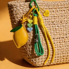 1 件可爱柠檬包包挂饰钥匙扣 - 甜美心形串珠腕带，女士和女孩的精美包包配饰 - A - 查看 8