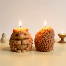 逼真3D坐姿刺猬蜡烛硅胶模具，可爱丰满动物造型，适用于肥皂树脂浇铸，不粘可重复使用DIY工艺模具，可用于制作香薰蜡烛和手工礼品 - A-白色 - 查看 7