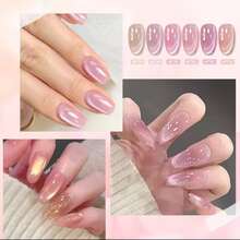 10毫升/瓶 2026新款粉裸色玻璃珠丝滑精致美白闪亮高密度优雅简约猫眼凝胶指甲油，夏季流行透明水晶猫眼指甲油，温和 - 彩色 - 查看 4