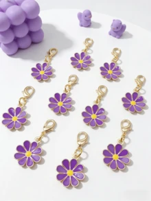 10Pcs Four‑Leaf Clover Fortune Keychain,Lucky Shamrock Charm Keyring.Perfect Gift For Graduation,Wedding,Various Ceremonies And Packaging Decorations. - Purple Eight-petaled Flower a - View 2