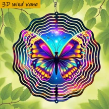 3D立体装饰“星空背景下翩翩起舞的彩色蝴蝶”,尺寸25.5厘米/10英寸*25.5厘米/10英寸,带旋转挂钩,可360°旋转,DIY创意风车,四季皆宜,家居园艺用品。 - 多色 - 查看 2