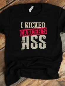 I Kicked Cancer's  T-Shirt - Beat Breast Cancer Survivor Warrior - màu đen - Xem 1