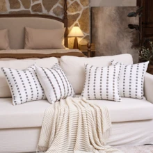 1pc/2pcs Black Cotton Linen Striped Throw Pillow Cover, Minimalist Modern Farmhouse Style For Living Room, Bedroom, Sofa, Home Decor, Suitable For All Seasons, Also Great As Gift - Kapok - Black - View 10
