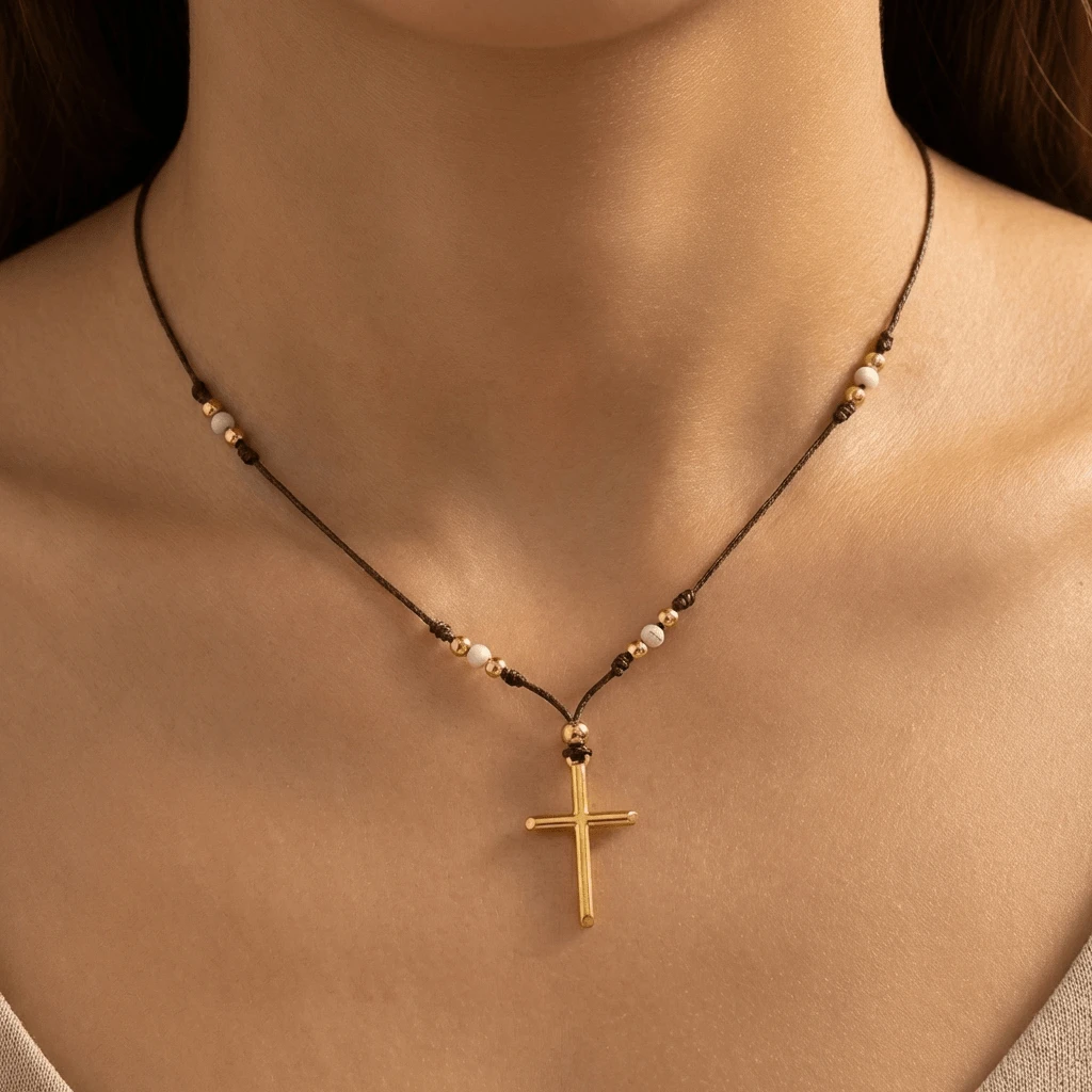 1PC Summer Fashion Simple Cross Necklace, White Crystal Necklace, Lucky Necklace, Couple Necklace, Suitable For Daily Commuting, Holiday Parties, Family And Friends Gifts, Birthday Gifts, Anniversary Gifts - Multicolor - View 1