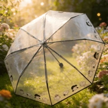 SNOOPY 1PC Transparent Folding Umbrella, Perfect For Commuting, School, Travel & Gift Giving - Multicolor - View 2