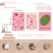 Bộ 3 tranh trang trí phòng ngủ, tranh poster phòng khách, tranh nghệ thuật treo tường thời trang và lãng mạn, tranh trang trí tường màu hồng đẹp mắt, tranh trang trí họa tiết ô liu hồng, trang trí ký túc xá, phù hợp cho trang trí nhà cửa, trang trí phòng ngủ, trang trí phòng khách, trang trí phòng tắm, trang trí tường, tranh treo tường có khung tùy chọn. - A - Xem 19