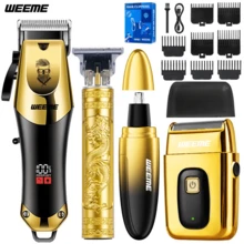 WEEME 4pcs/3pcs/1pc Men's Electric Grooming Kit - Includes Cordless Hair Clipper, Engraving Scissors, Precision Beard Trimmer, Nose Hair Trimmer And Electric Shaver, USB Charging Set With Guide Comb, Ideal For Home Haircut, Daily Shaving And Full-Body Grooming. - Gold - View 2