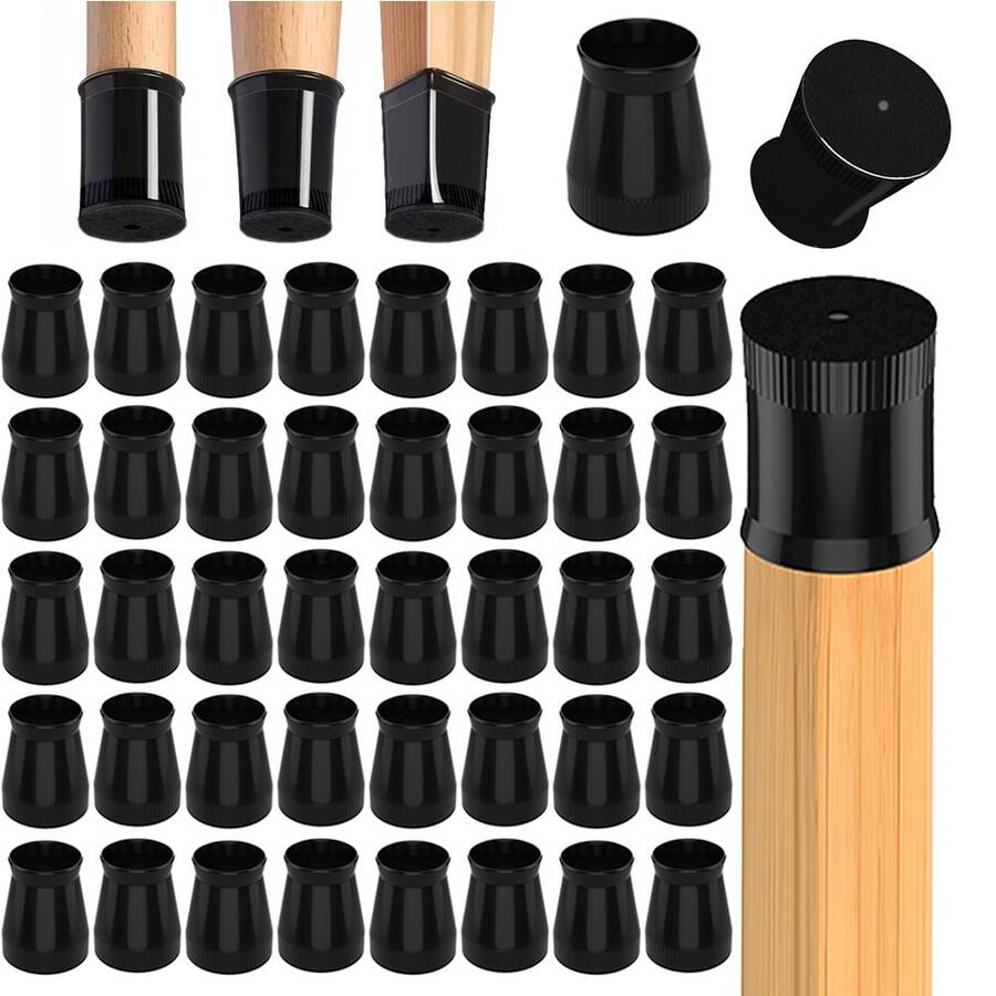 16/24/32/40 piezas Deslizadores de patas de silla, Protectores de piso redondos de color negro puro, Almohadillas para muebles, Protectores cuidadosos, Diseño de tapa negra, Patas de muebles antideslizantes, Pies ajustables, Almohadillas para muebles, Reutilizables y duraderos, Adecuados para sillas en comedor y cocina, Almohadillas de fieltro para muebles de piso de madera dura, Deslizadores de patas de silla