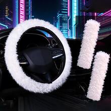 3pcs/2pcs Steering Wheel Cover And Seat Belt Shoulder Pads, Warm And Anti-Slip, Suitable For All Seasons With Long Wool - Long Wool Lamb - View 5