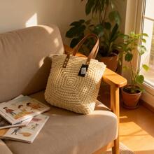 Large Capacity Straw Tote Bag / Handwoven Women's Handbag / Versatile Casual Beach Bag - White - View 2