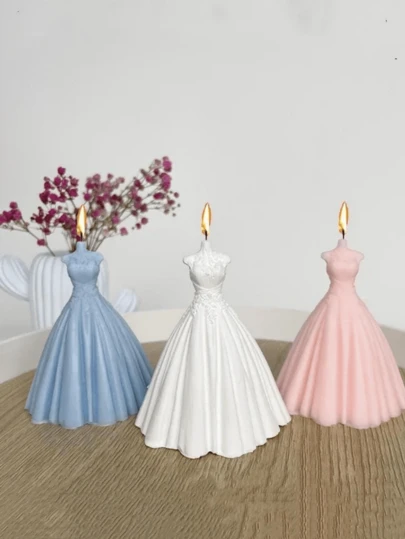 New Minimalist Bride Wedding Dress Fragrance Candle Silicone Mold Decor, Elegant Wedding Dress Candle Mold, Made Of Silicone Material, Suitable For Handmade Holiday Decoration