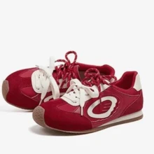 CAMEL CROWN Giày thể thao nữ kiểu retro và giày tập luyện thường ngày cho đầu mùa xuân. - Đỏ và trắng - Xem 5