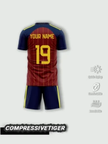 Spain Home 紅色足球套裝，包含客製化球衣與短褲，男士專業足球訓練運動服，透氣運動服，可客製姓名與號碼的足球隊球衣套裝 - 紅色 - 查看 2
