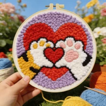 DIY 初學者刺繡套件，包含刺繡針、線材、說明書、繡框與預印布料，貓爪設計，創意手工牆飾與禮品，2D 印刷刺繡套件，20x20cm/7.87x7.87in - 20X20cm - 查看 13