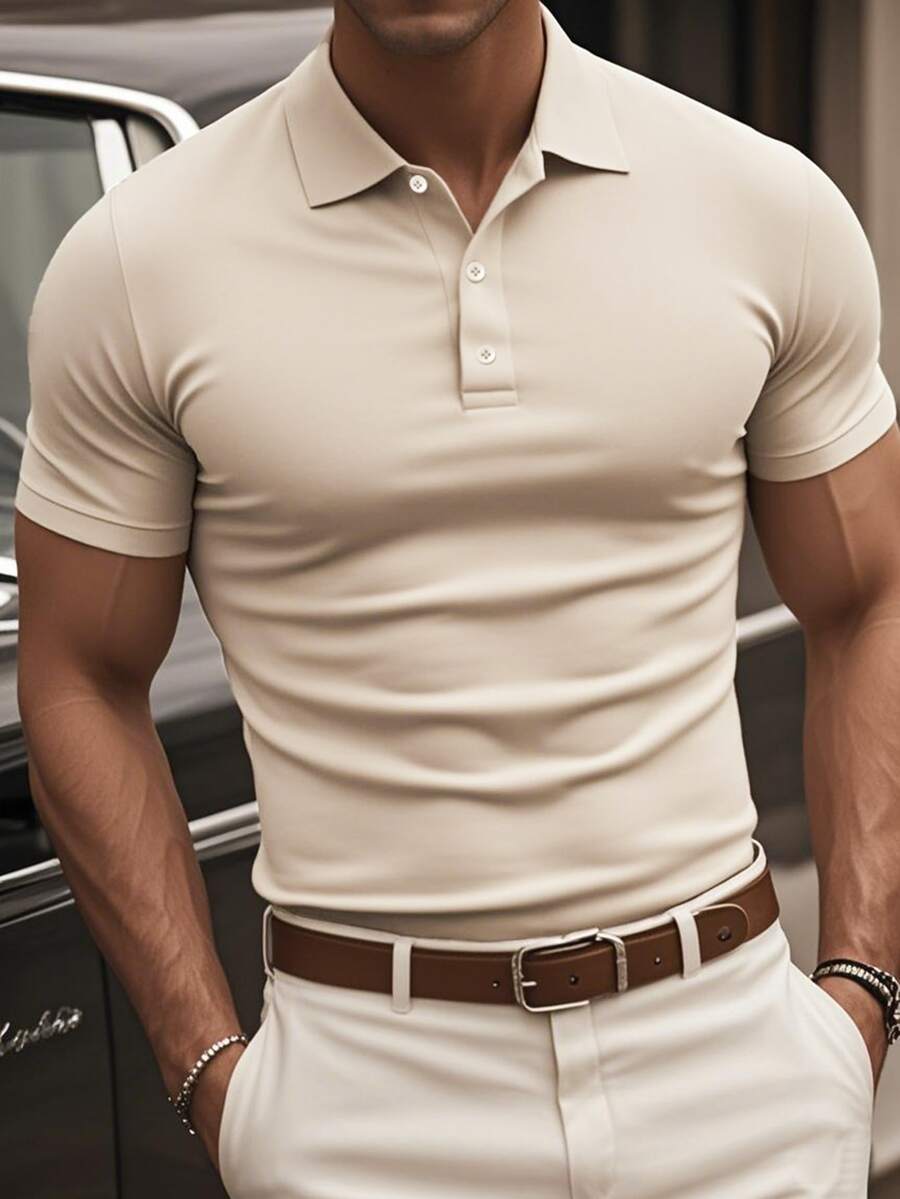 ALTZTAR Men's Summer Business Cooling Collar Casual Vacation Polo Shirt - Apricot - View 1