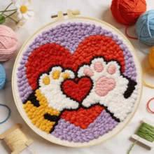 DIY 初學者刺繡套件，包含刺繡針、線材、說明書、繡框與預印布料，貓爪設計，創意手工牆飾與禮品，2D 印刷刺繡套件，20x20cm/7.87x7.87in - 20X20cm - 查看 7