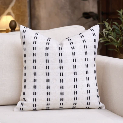 1pc/2pcs Black Cotton Linen Striped Throw Pillow Cover, Minimalist Modern Farmhouse Style For Living Room, Bedroom, Sofa, Home Decor, Suitable For All Seasons, Also Great As Gift