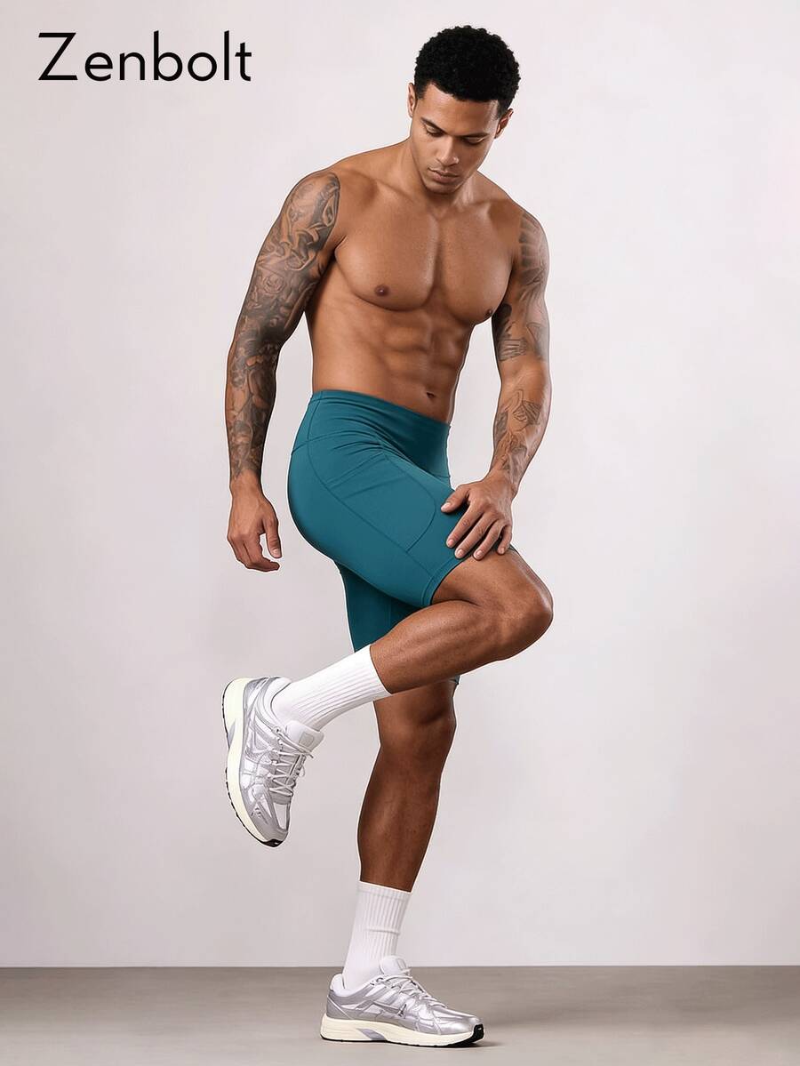 Quần short thể thao nén mùa hè dành cho nam, quần short Bermuda bó sát tập luyện thể dục có túi, phù hợp để đựng điện thoại thông minh. - Màu xanh lá cây đậm - Xem 1