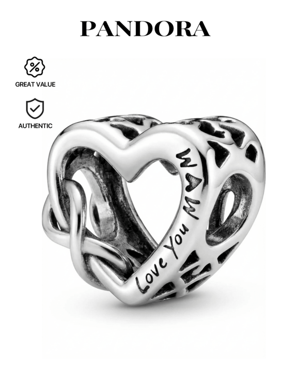  Heart And Infinity Sterling Silver Charm - Authentic Pandora Charm Pandora Bead Pandora Dangle Charm Pandora Clip Charm - 941 Sterling Silver - Fits Snake Chain Bracelet Necklace - Compatible With Pandora Moments Bracelet - Birthday Gift Gift For Her - Genuine