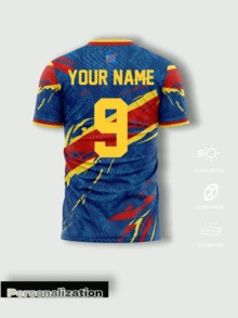 2026 Football DR Special Edition Customized Soccer Jersey - Personalized Name And Number, Inspired By Brushstroke Flag Pattern Suit Sports - Blue - View 3