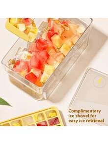 1 Set New Quick Ice Maker With Ejection Device, Homemade Ice Tray With Ice Scoop, Easy Release Small Ice Cube Container, Portable Ice Storage Box - Multicolor - View 5