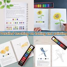 Beginner Watercolor Paint Set & Coloring Workbook, Simple Nature Animal Scenes, Creative Art Craft Kit Gift For Adults Teens (Without Palette) - Hoa - Xem 2