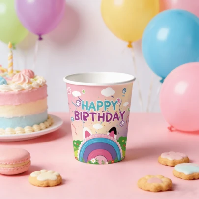 10个/20个/50个粉色卡通小屋主题生日派对装饰，适合卡通爱好者主题派对，纸杯，一次性纸盘，男女通用