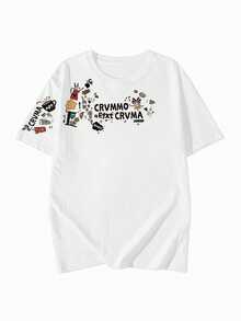 Áo thun nữ dáng rộng cổ tròn tay ngắn in hình gấu trúc hoạt hình, thích hợp cho mùa xuân/hè. - trắng - Xem 6