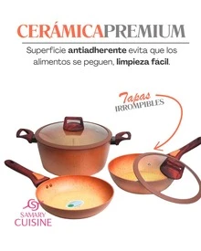 Batería de Cocina Caroline Marca Alfa Terracota / Avocado Antiadherente Tipo Piedra | Juego de Ollas, Sartén y Grill | Tapas de Cristal Resistentes a Caídas | Apta para Estufa de Gas, Eléctrica, Vitrocerámica e Inducción | Cocina Premium - Ver 8