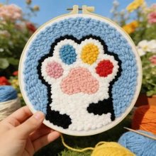 DIY 初學者刺繡套件，包含刺繡針、線材、說明書、繡框與預印布料，貓爪設計，創意手工牆飾與禮品，2D 印刷刺繡套件，20x20cm/7.87x7.87in - 20X20cm - 查看 16