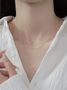 S925纯银镀金/镀银素链，闪亮亮片裸链，女士DIY叠戴项链，精美礼盒 - 彩色 - 查看 3