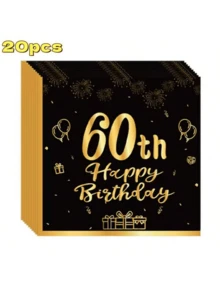 20pcs Gold Embossed "Happy Birthday 18/21/30th Anniversary" Disposable Paper Napkins, Suitable For Parties And Gatherings - Black - View 13