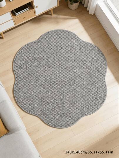 1pc Wabi-Sabi Style Ash Gray Petal-Shaped Floor Mat, Light Gray Granular Texture Asymmetric Wavy Edge Rug, Nordic Minimalist Decor For Living Room, Bedroom, Study, Entryway, Balcony, High-End Atmosphere Decorative Carpet, Washable