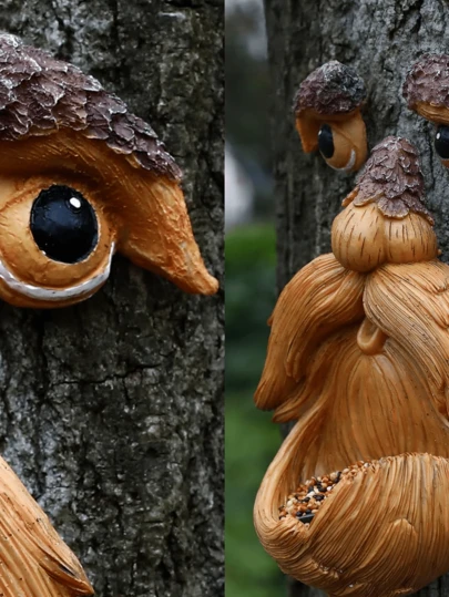 Tree Faces For Outdoor Use - Wall Art With Resin Statue Of An Old Man's Face - Bird Feeder With Face. Bring Variety To Your Yard And Garden.