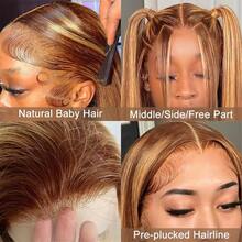 180%密度短款波波头假发，挑染直发蕾丝前假发，金色，13x4透明蕾丝前假发，真人发，427#16英寸 - S4/27 - 查看 5