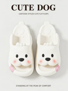 1 Đôi dép xốp EVA màu trắng sữa hình chú chó con hoạt hình, tiện dụng cho nhà, dã ngoại, bãi biển, du lịch, phòng tắm. - dép hình chú chó con hoạt hình - Xem 11