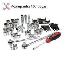 Professional 107-Piece Steel Socket Set With Case + 1/4", 3/8", And 1/2" Ratchets + Bits And Allen Wrenches - A - View 8