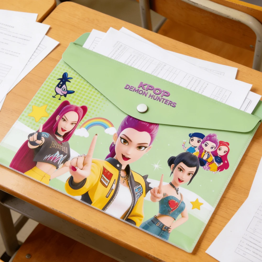 1个动漫K-POP恶魔猎人纽扣收纳袋，学生文具收纳袋，办公文件袋，随机发货 - 彩色 - 查看 1