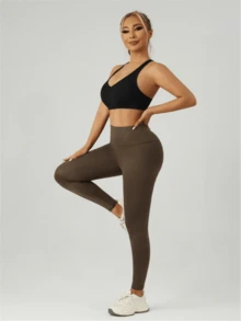 1PC Solid Colour Casual Sports Bras For Women,Crisscross Back Yoga Fitness Running Sports Tops,Racerback Black Fall - Black - View 4