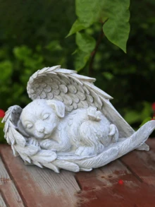 宠物纪念品礼品，树脂宠物纪念雕像，“永恒守护天使”纪念品礼品（灰色） - E - 查看 6