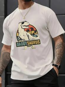 Tyrannosaurus Rex Wearing Sunglasses In Front Of Palm Trees And Sunset, Representing Strength And Good Humor For Proud Parents. Men's 100% Cotton T-Shirt, Ideal For Everyday Wear. - 黑色 - 查看 5