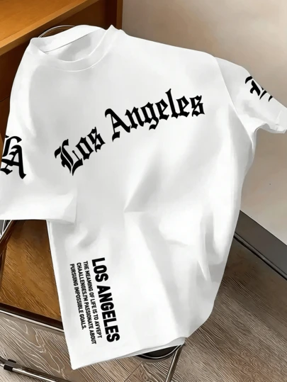 Teen Boy Los Angeles & "The Meaning Of Life Is To Accept Challenges. I Am Passionate About Pursuing Seemingly Impossible Goals" Inspirational Slogan Print T-Shirt, Soft And Comfortable Fabric, Suitable For Boys Outdoor Sports, Daily Wear, Street Style, Campus Style, Fashionable Boy Casual Top For Spring And Summer