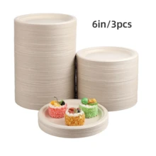 10/50pcs 6/8 Inch Thick Luxury Sugarcane Fiber Paper Plates - Reusable, Leak-Proof, Disposable, Suitable For Celebration Events - Multicolor - View 12