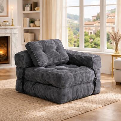 Klappbares Einzelsofa 170*85 cm, Schlafsessel und Sofa und Gästebett, 3-in-1 Schlafsessel mit Armlehnen, Schlafsofa für Wohnzimmer oder Schlafzimmer, Grau